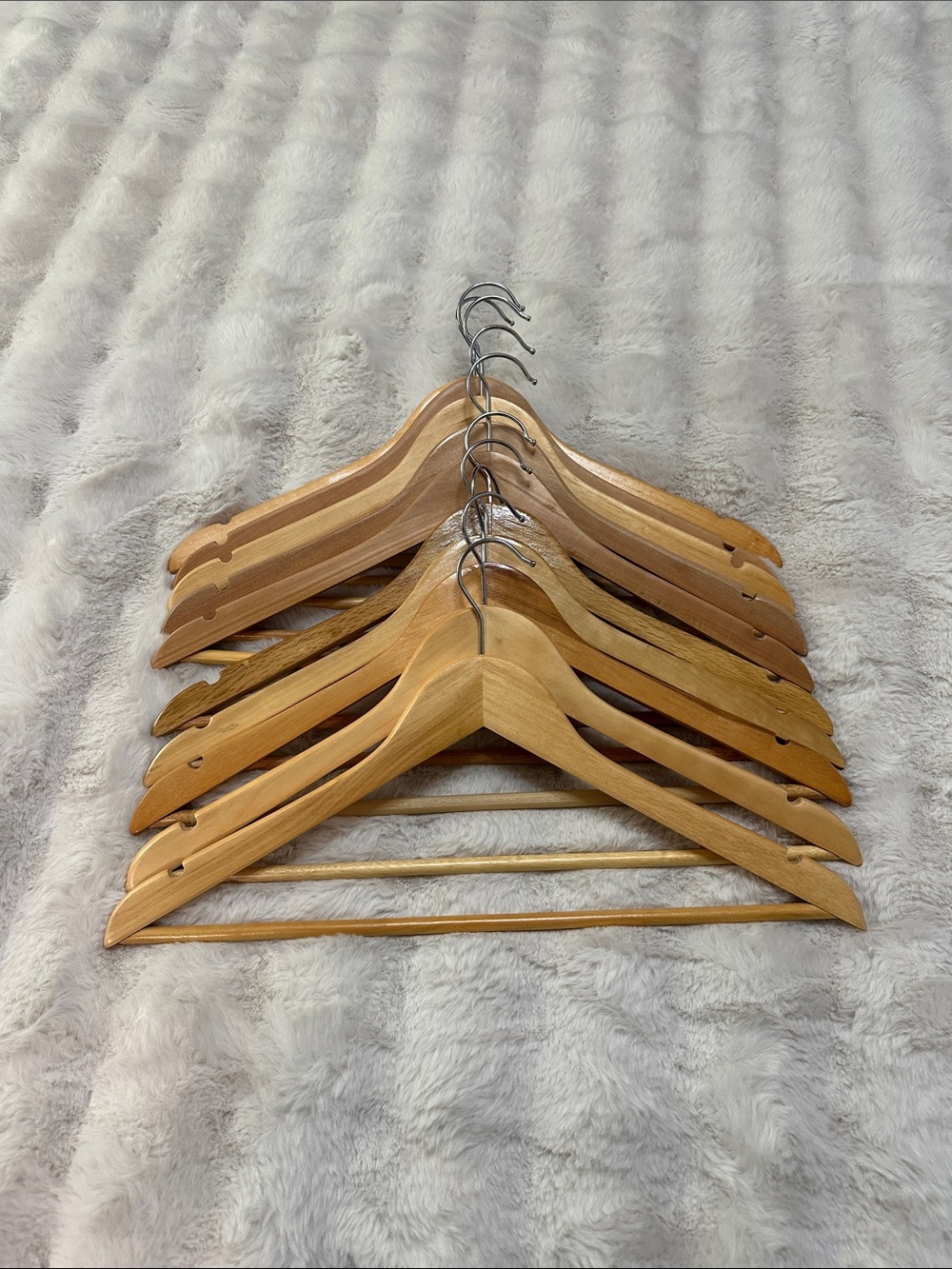 Set of Wooden Suit Hangers - Natural Wood 10